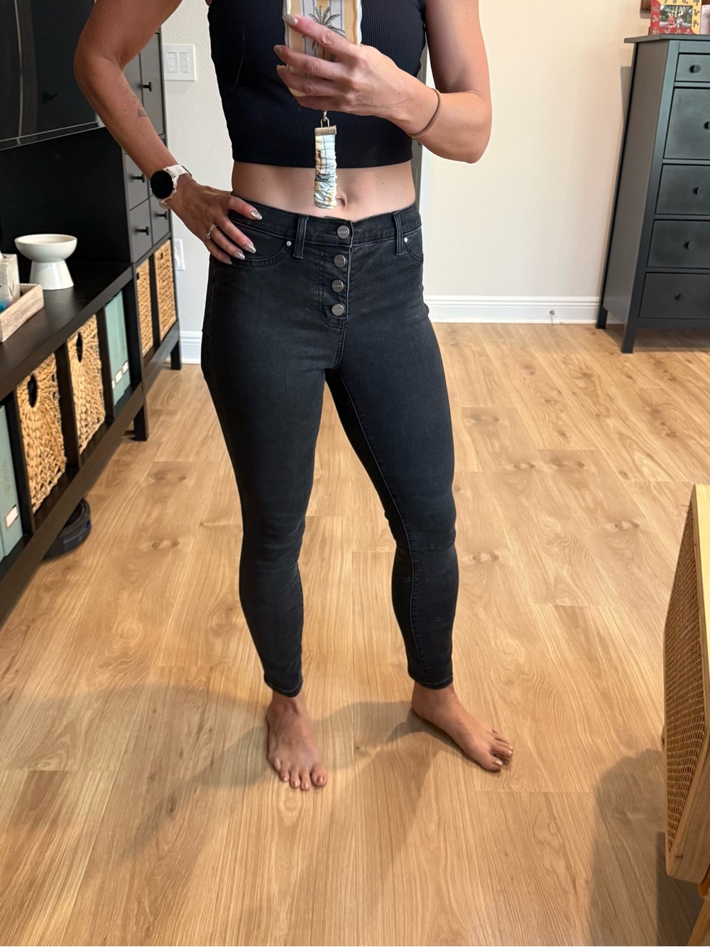 Women's High-Rise Black Skinny Jeans with Button-Fly